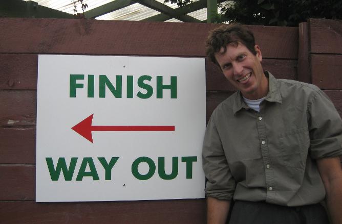 Bob exhausted at the end of the maze. Let me out of here!