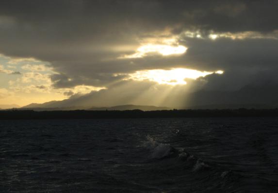 We crossed Lake Manapouri at sunrise in a powerboat to get to Doubtful Sound