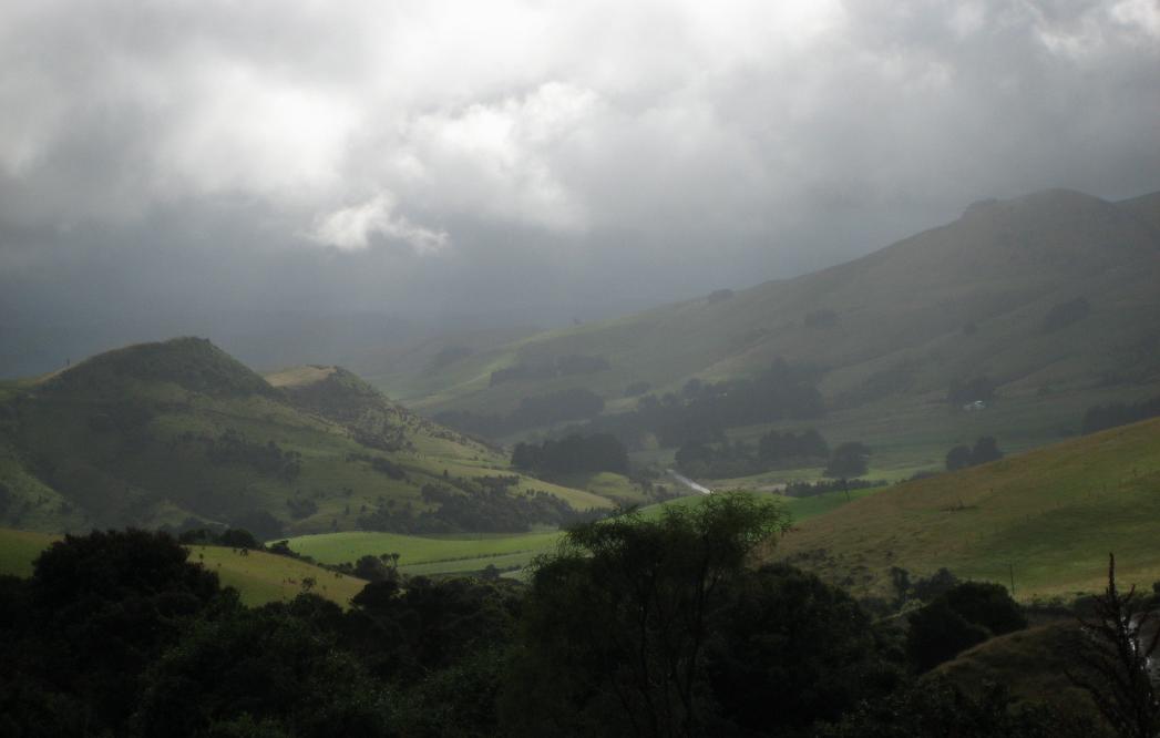 Our lovely view on a dramatic morning at Falls Backpackers