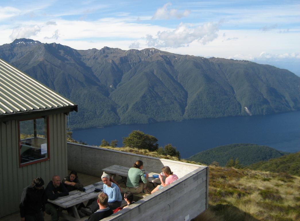 The fantastic view of Lake Te Anau from Luxmore Hut, our first backcountry hut