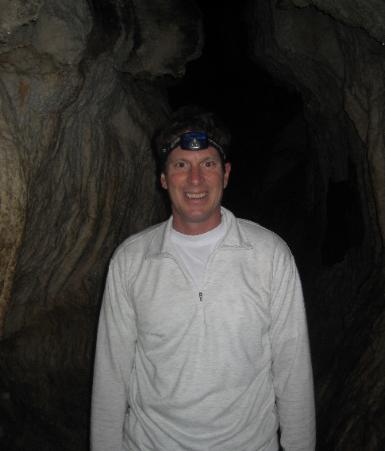 Wearing my headlamp on my caving adventure near Luxmore
